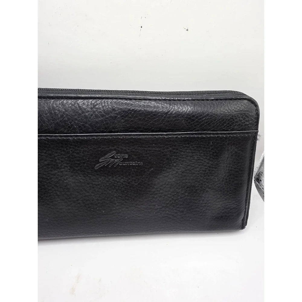 Stone Mountain Black Pebbled Leather Zip Around Long Wallet Organizer